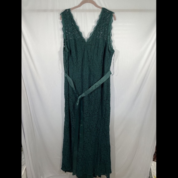 NEW Adrianna Papell [ Plus Size‎ 20W ] Ribbon-Belt Lace Gown in Forest - Picture 7 of 12